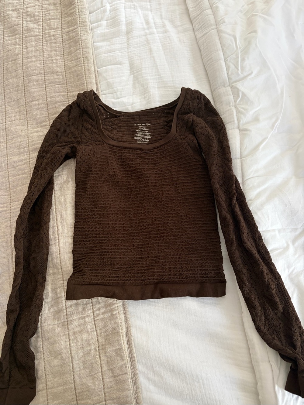 Free People Intimately Brown Textured Square Neck Top